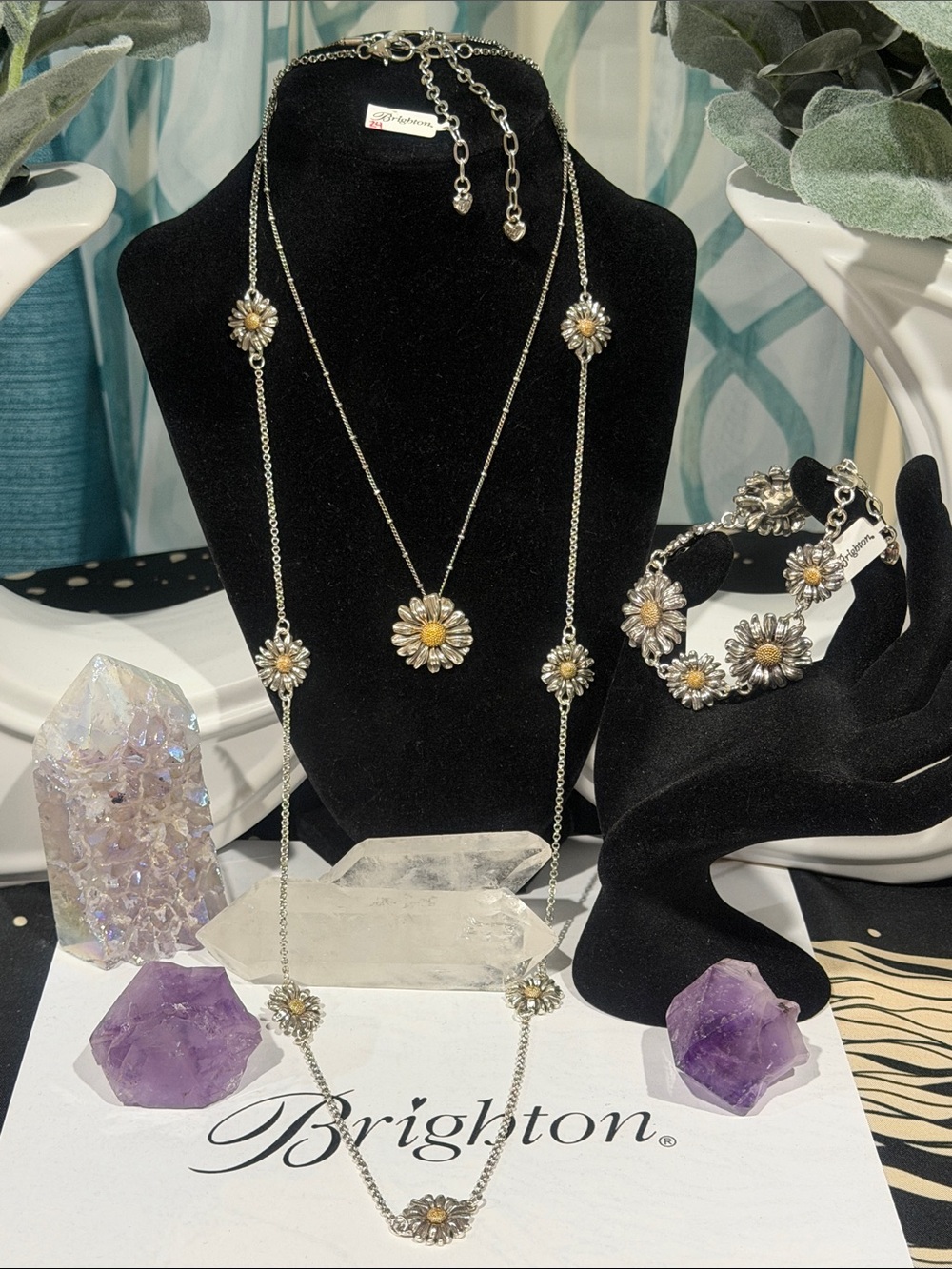 🌼 SET of BRIGHTON Silver & Gold ‘Daisy Dee’ Short + Long Necklace & Bracelet Set